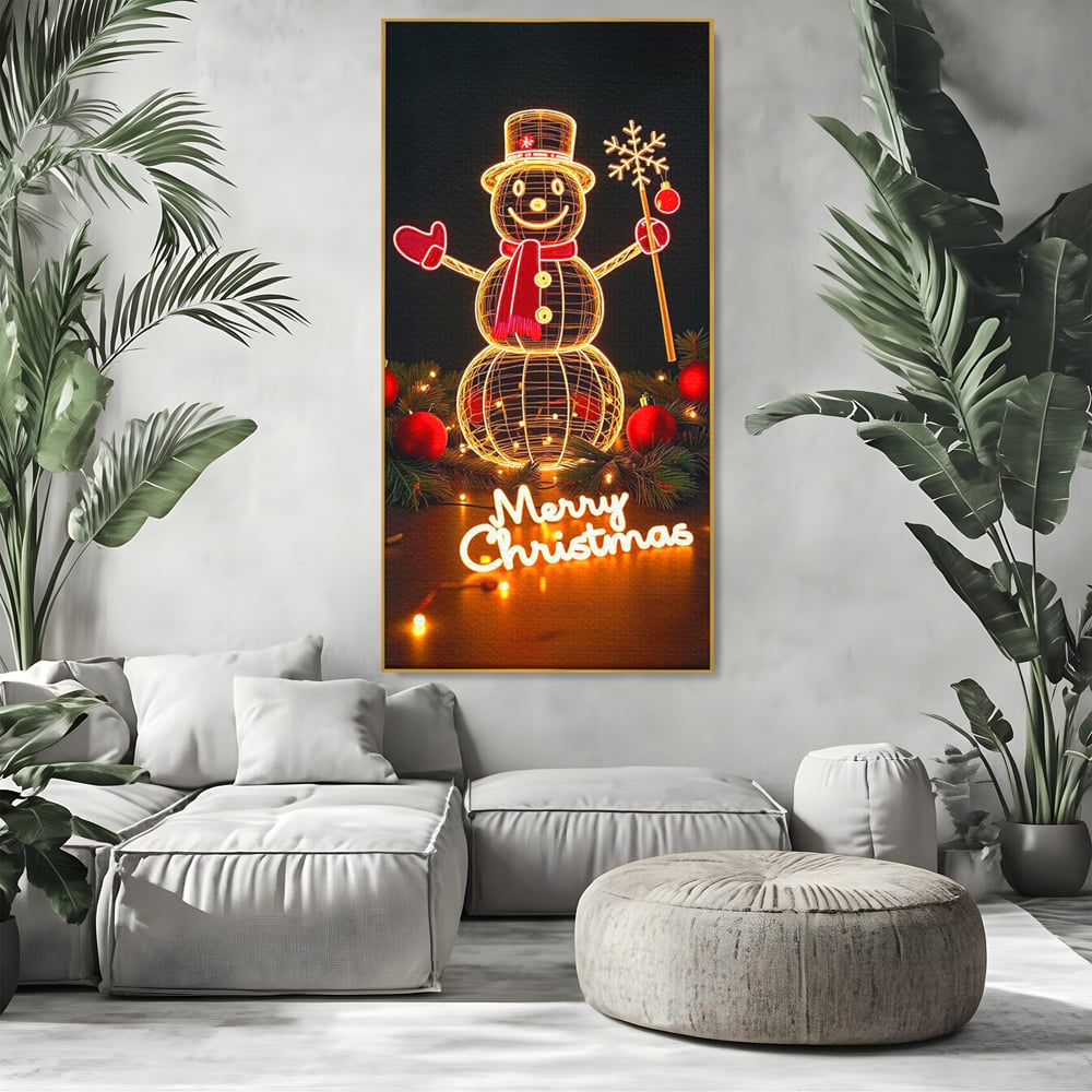 Leinwand Wandbilder Premium, LuxCanva® D1105, Urlaub Märchen, Lichter, Weihnachten, Schneemann, Schneekugeln, Rot, Rot, Glitter, Glitzer, Urlaub, Spaziergang, Straße, Park, Kinder, Wohnen, Schlafzimmer
