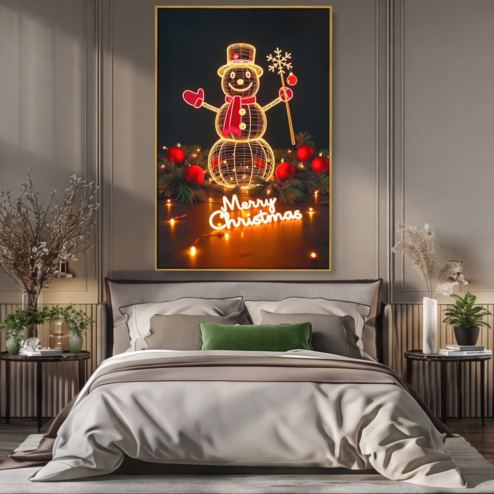 Leinwand Wandbilder Premium, LuxCanva® D1105, Urlaub Märchen, Lichter, Weihnachten, Schneemann, Schneekugeln, Rot, Rot, Glitter, Glitzer, Urlaub, Spaziergang, Straße, Park, Kinder, Wohnen, Schlafzimmer