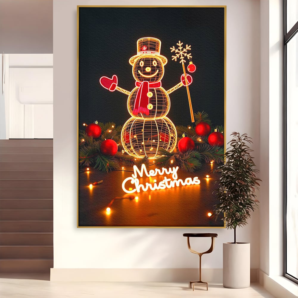 Leinwand Wandbilder Premium, LuxCanva® D1105, Urlaub Märchen, Lichter, Weihnachten, Schneemann, Schneekugeln, Rot, Rot, Glitter, Glitzer, Urlaub, Spaziergang, Straße, Park, Kinder, Wohnen, Schlafzimmer