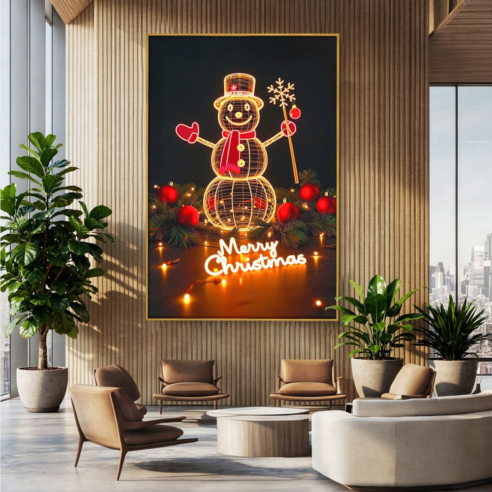 Leinwand Wandbilder Premium, LuxCanva® D1105, Urlaub Märchen, Lichter, Weihnachten, Schneemann, Schneekugeln, Rot, Rot, Glitter, Glitzer, Urlaub, Spaziergang, Straße, Park, Kinder, Wohnen, Schlafzimmer