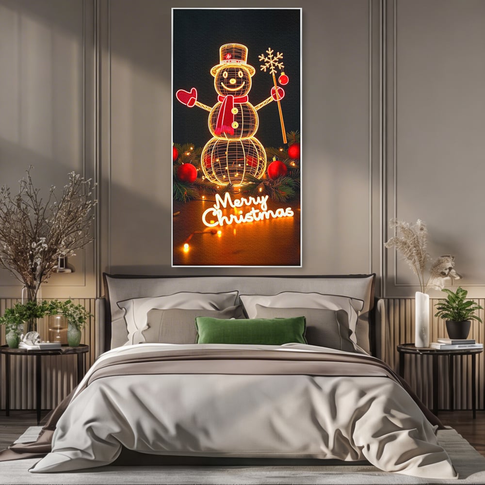 Leinwand Wandbilder Premium, LuxCanva® D1105, Urlaub Märchen, Lichter, Weihnachten, Schneemann, Schneekugeln, Rot, Rot, Glitter, Glitzer, Urlaub, Spaziergang, Straße, Park, Kinder, Wohnen, Schlafzimmer