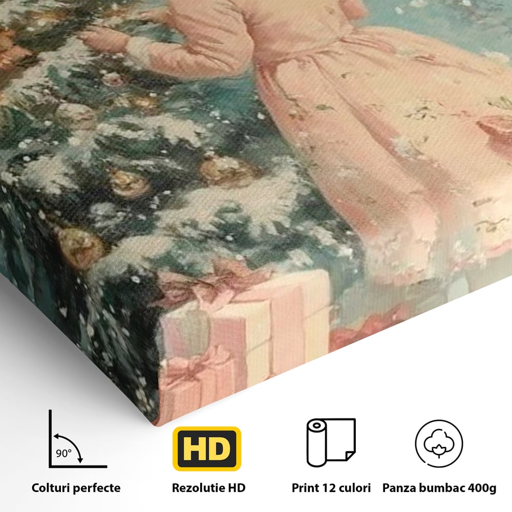 Tablou Canvas Premium, LuxCanva® D1106, Dor de copilarie, Farmec, Inocenta, Fata, Rochita, Eleganta, Astepare, Mos, Craciun, Impodobit, Brad, Magie, Cadouri, Vis, Miracol, Living, Dormitor