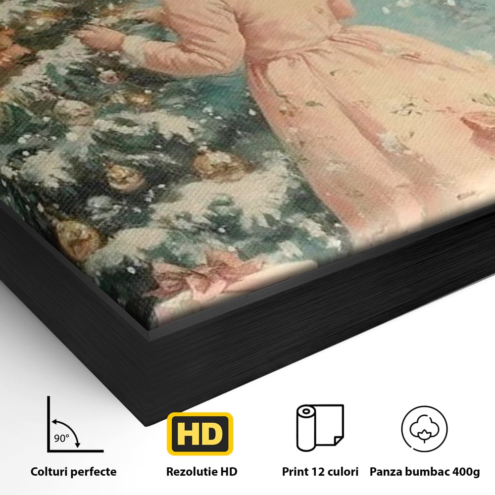 Tablou Canvas Premium, LuxCanva® D1106, Dor de copilarie, Farmec, Inocenta, Fata, Rochita, Eleganta, Astepare, Mos, Craciun, Impodobit, Brad, Magie, Cadouri, Vis, Miracol, Living, Dormitor