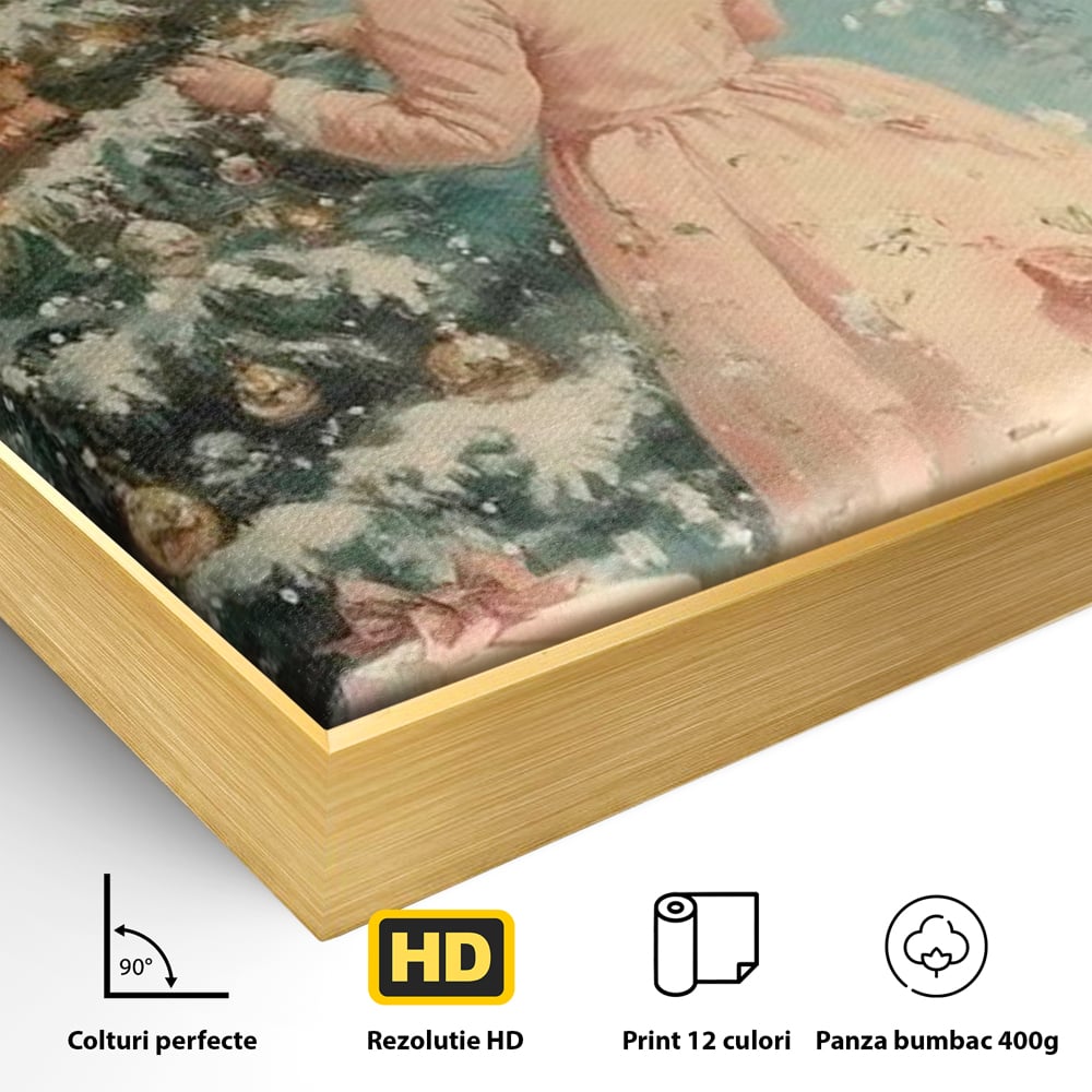 Tablou Canvas Premium, LuxCanva® D1106, Dor de copilarie, Farmec, Inocenta, Fata, Rochita, Eleganta, Astepare, Mos, Craciun, Impodobit, Brad, Magie, Cadouri, Vis, Miracol, Living, Dormitor