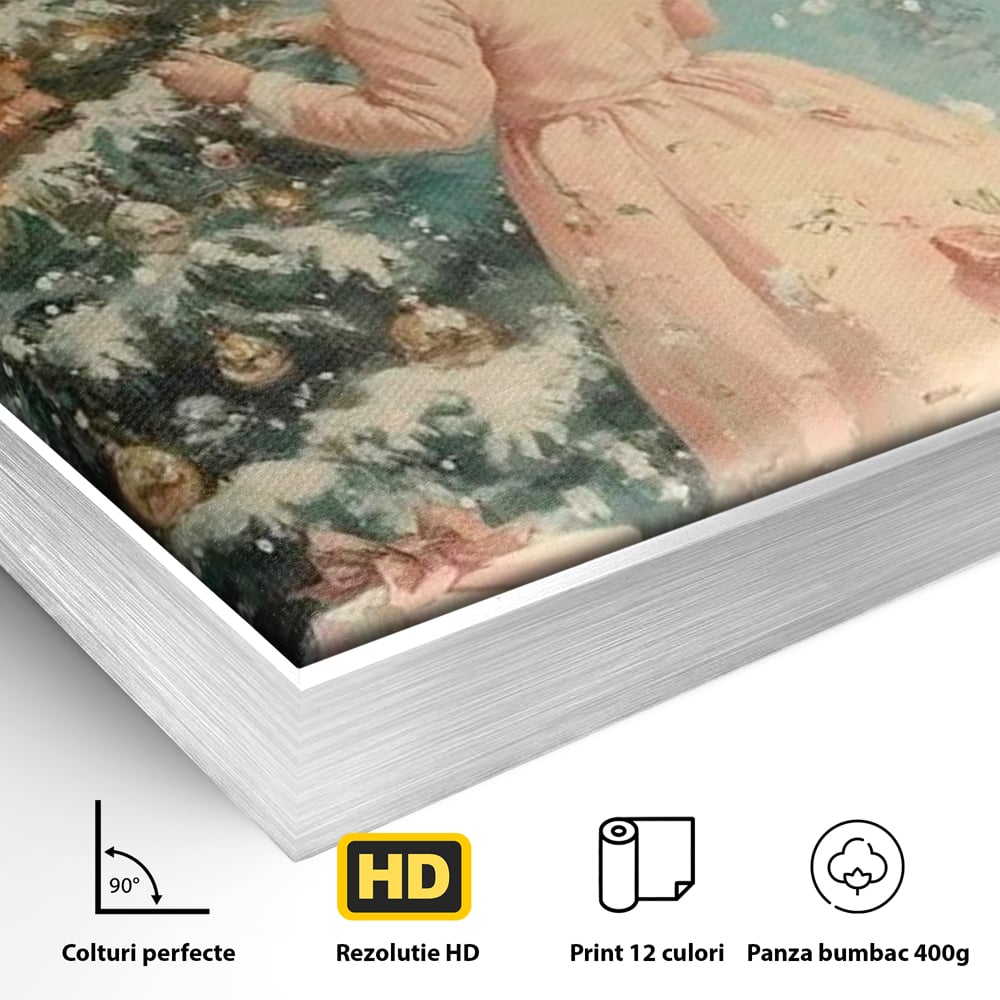 Tablou Canvas Premium, LuxCanva® D1106, Dor de copilarie, Farmec, Inocenta, Fata, Rochita, Eleganta, Astepare, Mos, Craciun, Impodobit, Brad, Magie, Cadouri, Vis, Miracol, Living, Dormitor