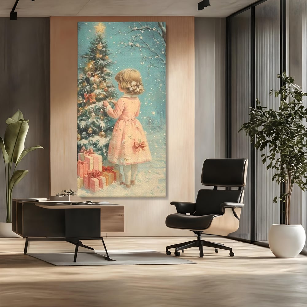 Tablou Canvas Premium, LuxCanva® D1106, Dor de copilarie, Farmec, Inocenta, Fata, Rochita, Eleganta, Astepare, Mos, Craciun, Impodobit, Brad, Magie, Cadouri, Vis, Miracol, Living, Dormitor