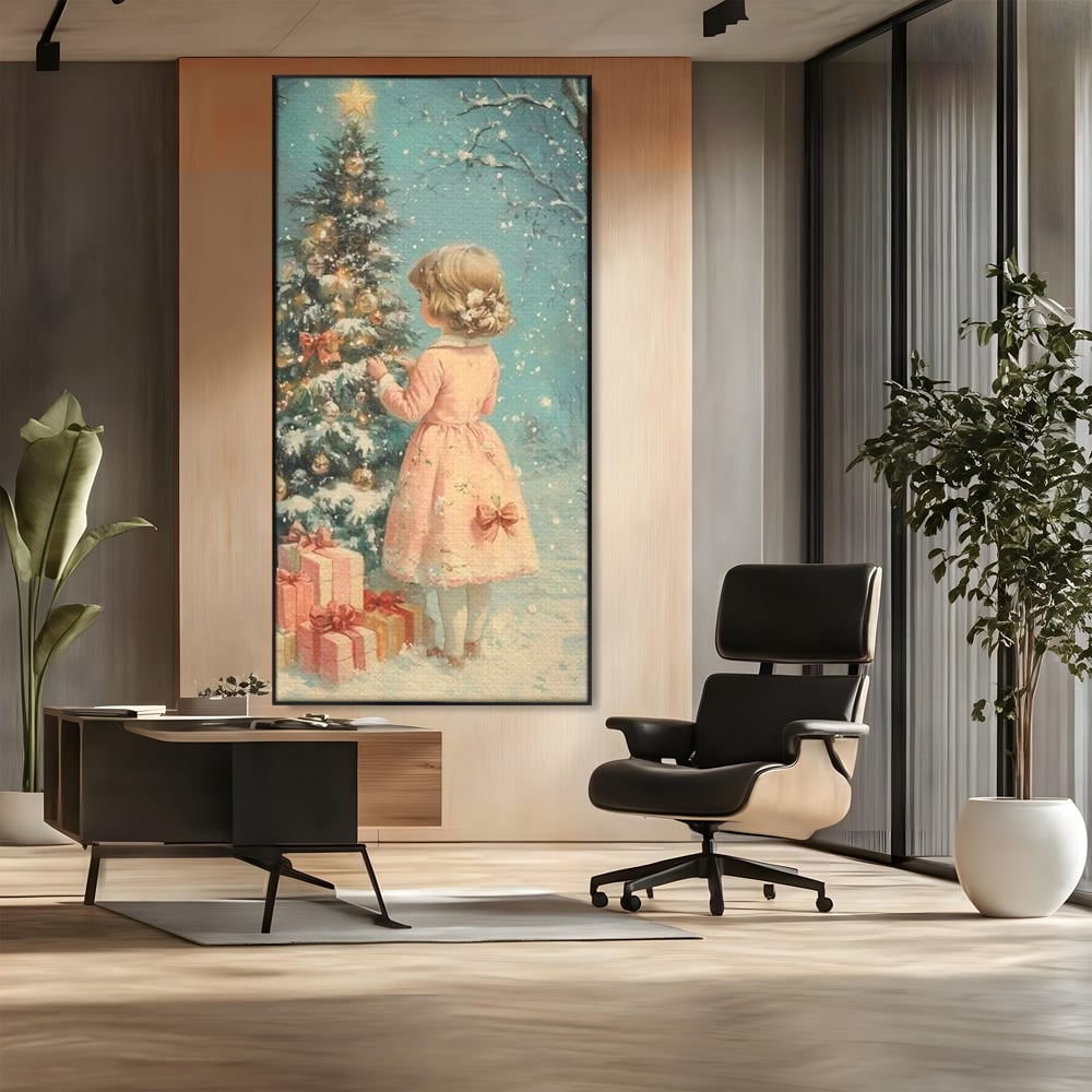 Tablou Canvas Premium, LuxCanva® D1106, Dor de copilarie, Farmec, Inocenta, Fata, Rochita, Eleganta, Astepare, Mos, Craciun, Impodobit, Brad, Magie, Cadouri, Vis, Miracol, Living, Dormitor