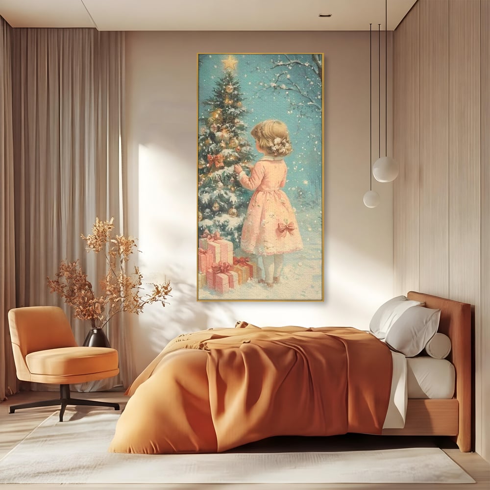 Tablou Canvas Premium, LuxCanva® D1106, Dor de copilarie, Farmec, Inocenta, Fata, Rochita, Eleganta, Astepare, Mos, Craciun, Impodobit, Brad, Magie, Cadouri, Vis, Miracol, Living, Dormitor