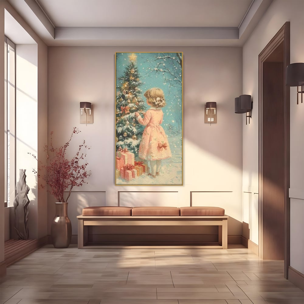 Tablou Canvas Premium, LuxCanva® D1106, Dor de copilarie, Farmec, Inocenta, Fata, Rochita, Eleganta, Astepare, Mos, Craciun, Impodobit, Brad, Magie, Cadouri, Vis, Miracol, Living, Dormitor