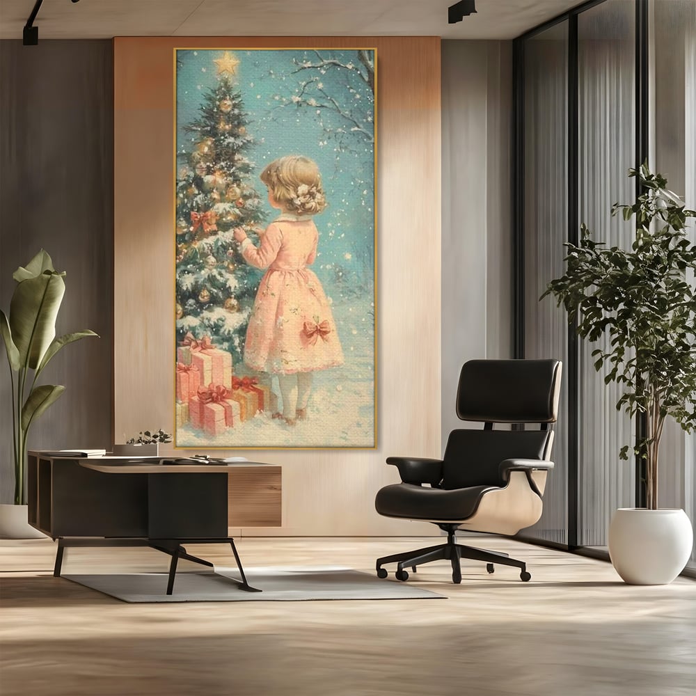 Tablou Canvas Premium, LuxCanva® D1106, Dor de copilarie, Farmec, Inocenta, Fata, Rochita, Eleganta, Astepare, Mos, Craciun, Impodobit, Brad, Magie, Cadouri, Vis, Miracol, Living, Dormitor