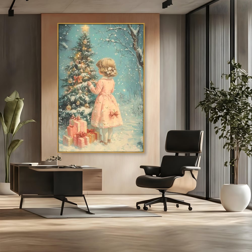 Tablou Canvas Premium, LuxCanva® D1106, Dor de copilarie, Farmec, Inocenta, Fata, Rochita, Eleganta, Astepare, Mos, Craciun, Impodobit, Brad, Magie, Cadouri, Vis, Miracol, Living, Dormitor