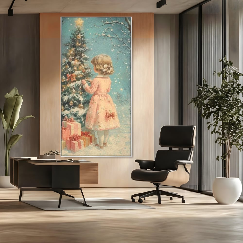 Tablou Canvas Premium, LuxCanva® D1106, Dor de copilarie, Farmec, Inocenta, Fata, Rochita, Eleganta, Astepare, Mos, Craciun, Impodobit, Brad, Magie, Cadouri, Vis, Miracol, Living, Dormitor