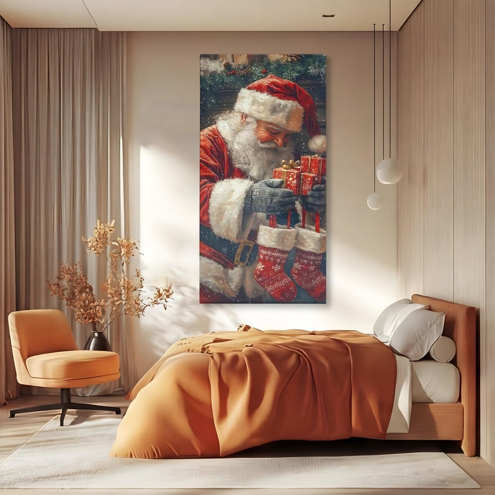 Tablou Canvas Premium, LuxCanva® D1107, Daruri din Inima, Mos, Craciun, Barba, Alba, Daruri, Brad, Noapte, Ajun, Copilarie, Visare, Dorinta, Generozitate, Iubire, Emotie, Living, Dormitor