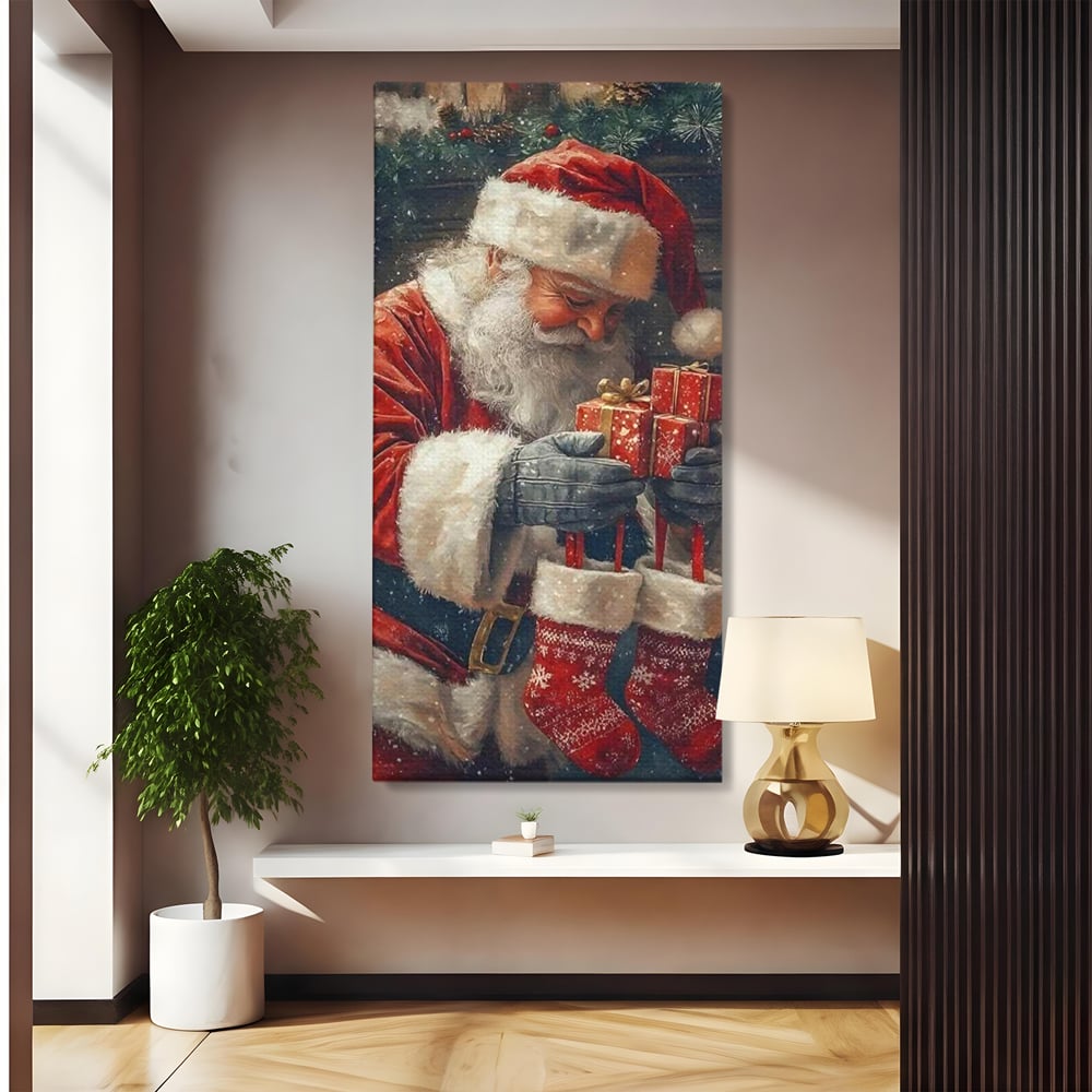 Tablou Canvas Premium, LuxCanva® D1107, Daruri din Inima, Mos, Craciun, Barba, Alba, Daruri, Brad, Noapte, Ajun, Copilarie, Visare, Dorinta, Generozitate, Iubire, Emotie, Living, Dormitor