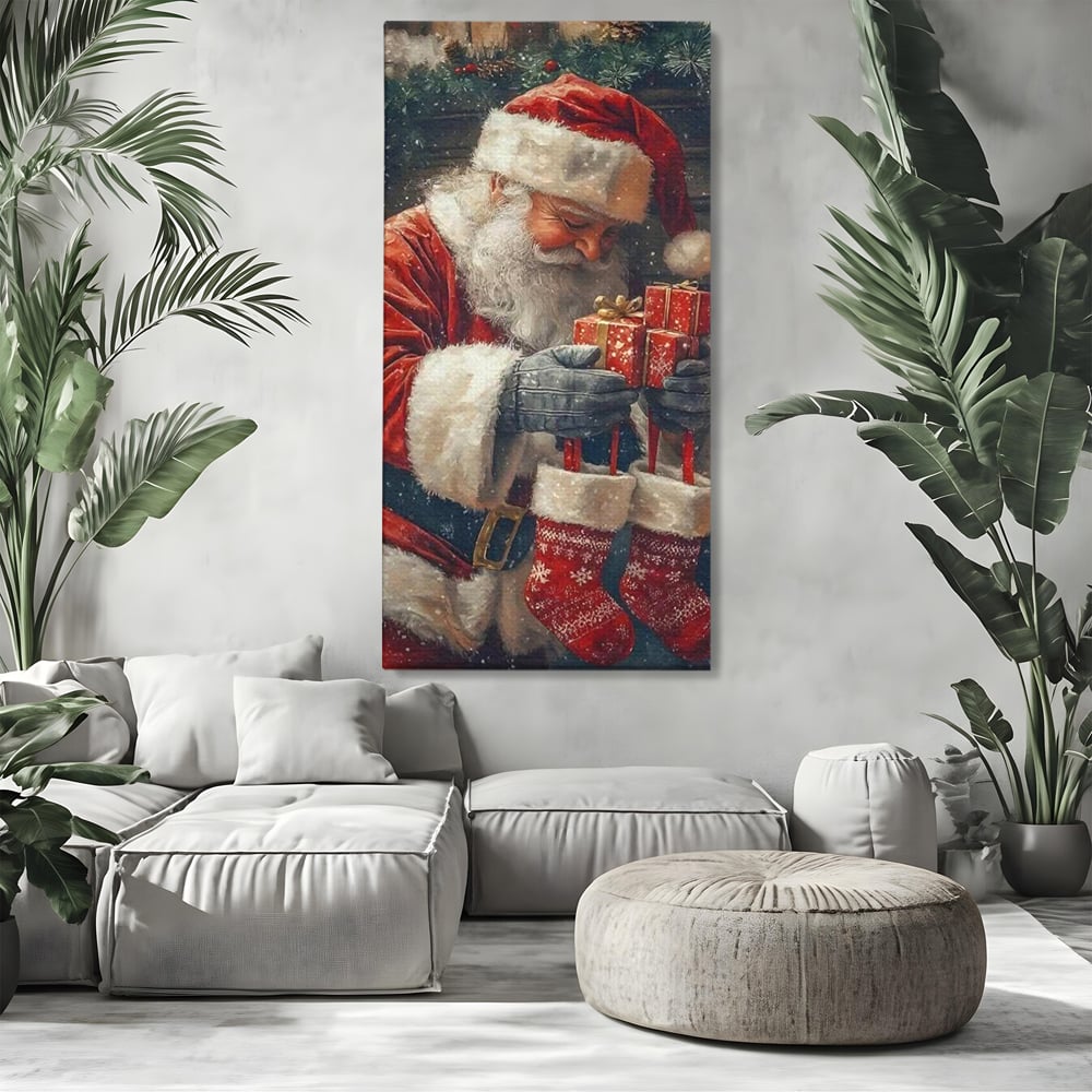 Tablou Canvas Premium, LuxCanva® D1107, Daruri din Inima, Mos, Craciun, Barba, Alba, Daruri, Brad, Noapte, Ajun, Copilarie, Visare, Dorinta, Generozitate, Iubire, Emotie, Living, Dormitor