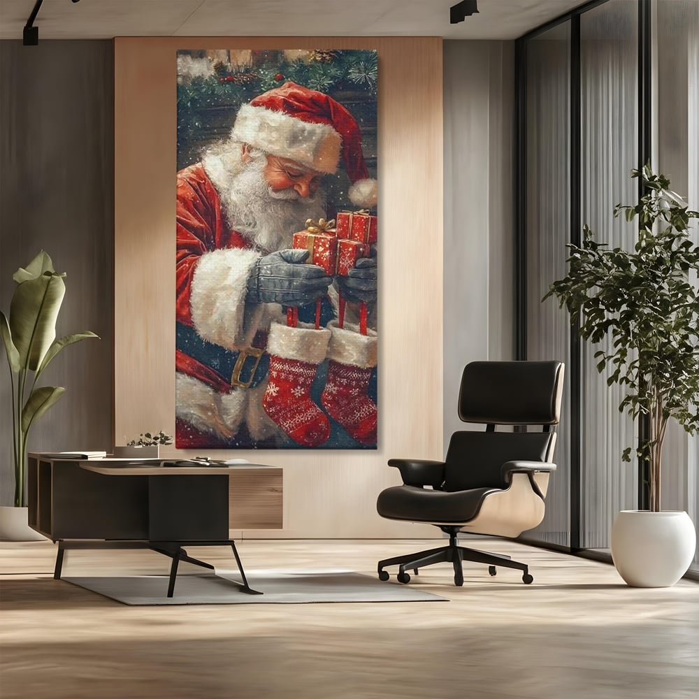 Tablou Canvas Premium, LuxCanva® D1107, Daruri din Inima, Mos, Craciun, Barba, Alba, Daruri, Brad, Noapte, Ajun, Copilarie, Visare, Dorinta, Generozitate, Iubire, Emotie, Living, Dormitor
