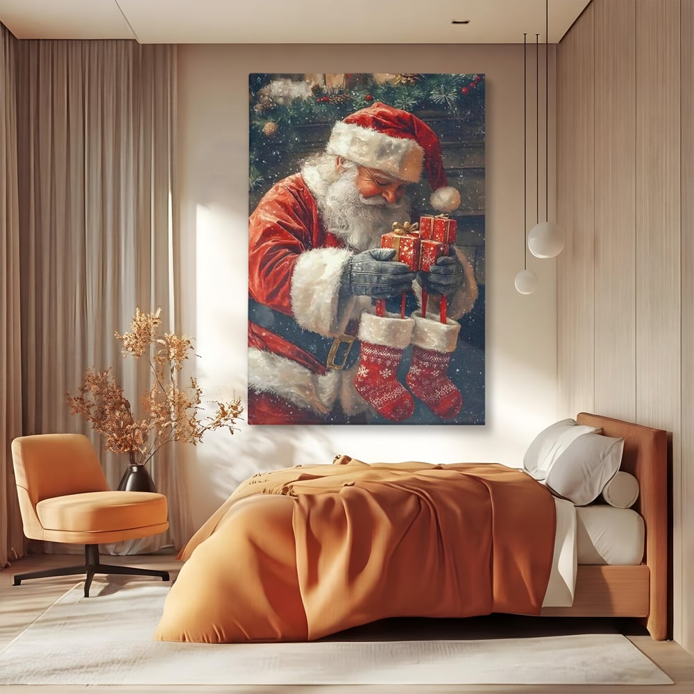 Tablou Canvas Premium, LuxCanva® D1107, Daruri din Inima, Mos, Craciun, Barba, Alba, Daruri, Brad, Noapte, Ajun, Copilarie, Visare, Dorinta, Generozitate, Iubire, Emotie, Living, Dormitor
