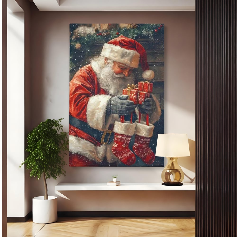 Tablou Canvas Premium, LuxCanva® D1107, Daruri din Inima, Mos, Craciun, Barba, Alba, Daruri, Brad, Noapte, Ajun, Copilarie, Visare, Dorinta, Generozitate, Iubire, Emotie, Living, Dormitor