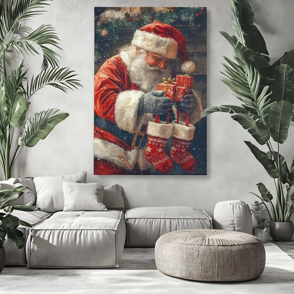 Tablou Canvas Premium, LuxCanva® D1107, Daruri din Inima, Mos, Craciun, Barba, Alba, Daruri, Brad, Noapte, Ajun, Copilarie, Visare, Dorinta, Generozitate, Iubire, Emotie, Living, Dormitor