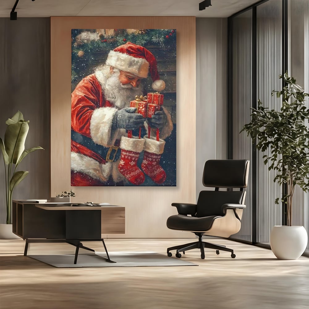 Tablou Canvas Premium, LuxCanva® D1107, Daruri din Inima, Mos, Craciun, Barba, Alba, Daruri, Brad, Noapte, Ajun, Copilarie, Visare, Dorinta, Generozitate, Iubire, Emotie, Living, Dormitor