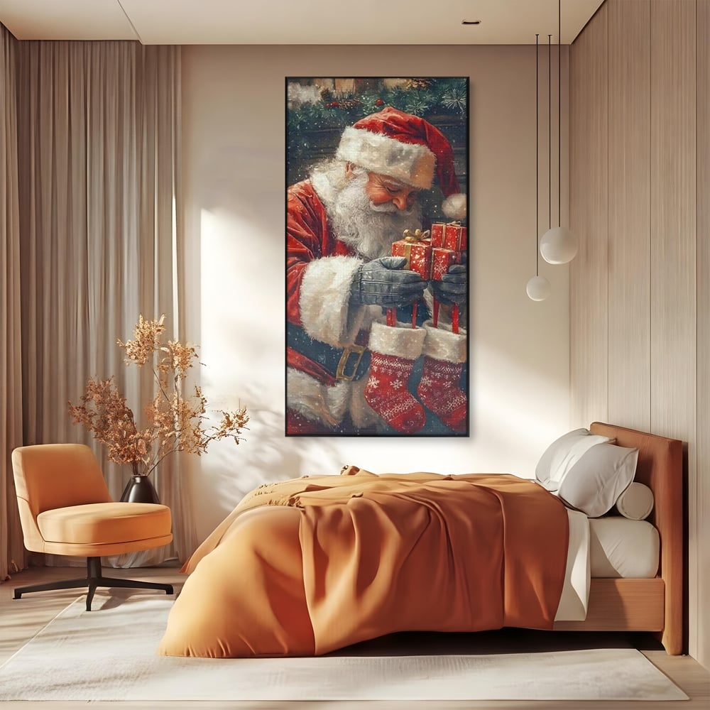 Tablou Canvas Premium, LuxCanva® D1107, Daruri din Inima, Mos, Craciun, Barba, Alba, Daruri, Brad, Noapte, Ajun, Copilarie, Visare, Dorinta, Generozitate, Iubire, Emotie, Living, Dormitor