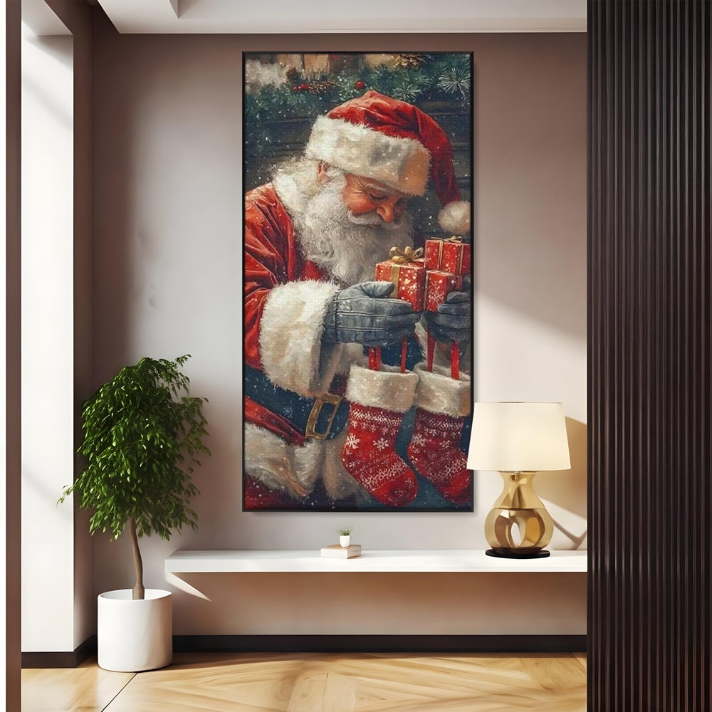 Tablou Canvas Premium, LuxCanva® D1107, Daruri din Inima, Mos, Craciun, Barba, Alba, Daruri, Brad, Noapte, Ajun, Copilarie, Visare, Dorinta, Generozitate, Iubire, Emotie, Living, Dormitor