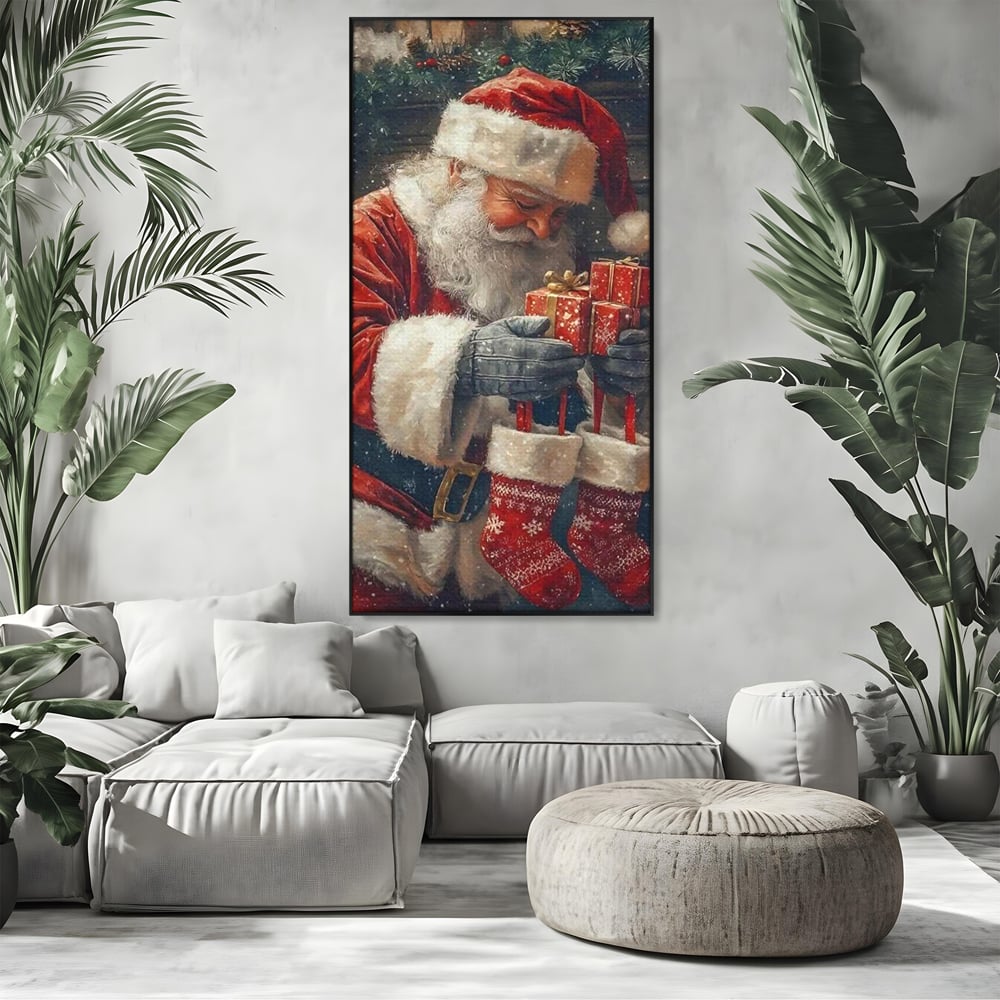 Tablou Canvas Premium, LuxCanva® D1107, Daruri din Inima, Mos, Craciun, Barba, Alba, Daruri, Brad, Noapte, Ajun, Copilarie, Visare, Dorinta, Generozitate, Iubire, Emotie, Living, Dormitor