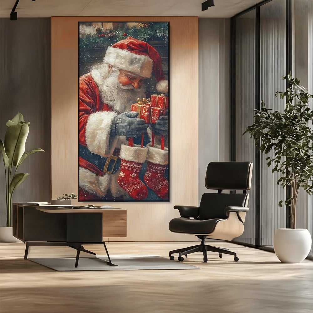 Tablou Canvas Premium, LuxCanva® D1107, Daruri din Inima, Mos, Craciun, Barba, Alba, Daruri, Brad, Noapte, Ajun, Copilarie, Visare, Dorinta, Generozitate, Iubire, Emotie, Living, Dormitor