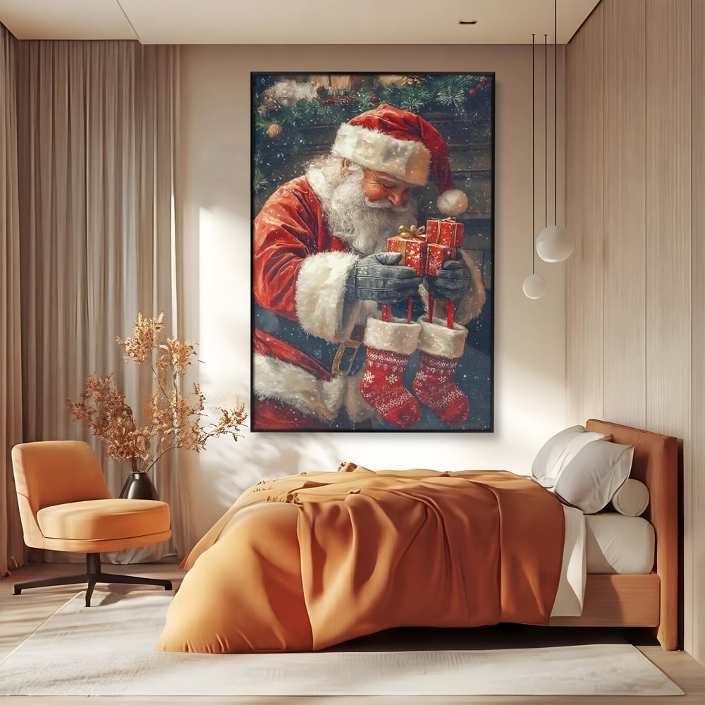 Tablou Canvas Premium, LuxCanva® D1107, Daruri din Inima, Mos, Craciun, Barba, Alba, Daruri, Brad, Noapte, Ajun, Copilarie, Visare, Dorinta, Generozitate, Iubire, Emotie, Living, Dormitor