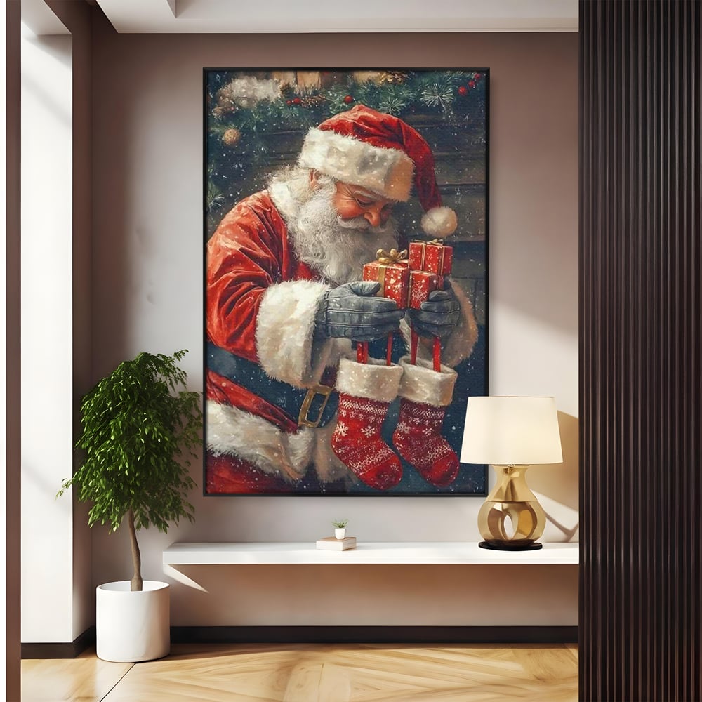 Tablou Canvas Premium, LuxCanva® D1107, Daruri din Inima, Mos, Craciun, Barba, Alba, Daruri, Brad, Noapte, Ajun, Copilarie, Visare, Dorinta, Generozitate, Iubire, Emotie, Living, Dormitor