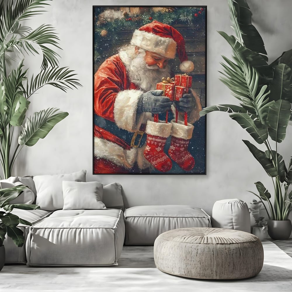 Tablou Canvas Premium, LuxCanva® D1107, Daruri din Inima, Mos, Craciun, Barba, Alba, Daruri, Brad, Noapte, Ajun, Copilarie, Visare, Dorinta, Generozitate, Iubire, Emotie, Living, Dormitor