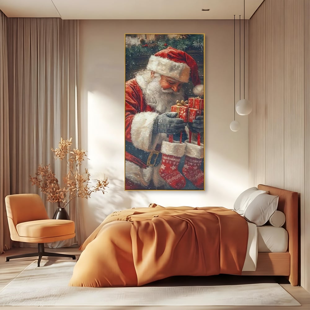 Tablou Canvas Premium, LuxCanva® D1107, Daruri din Inima, Mos, Craciun, Barba, Alba, Daruri, Brad, Noapte, Ajun, Copilarie, Visare, Dorinta, Generozitate, Iubire, Emotie, Living, Dormitor