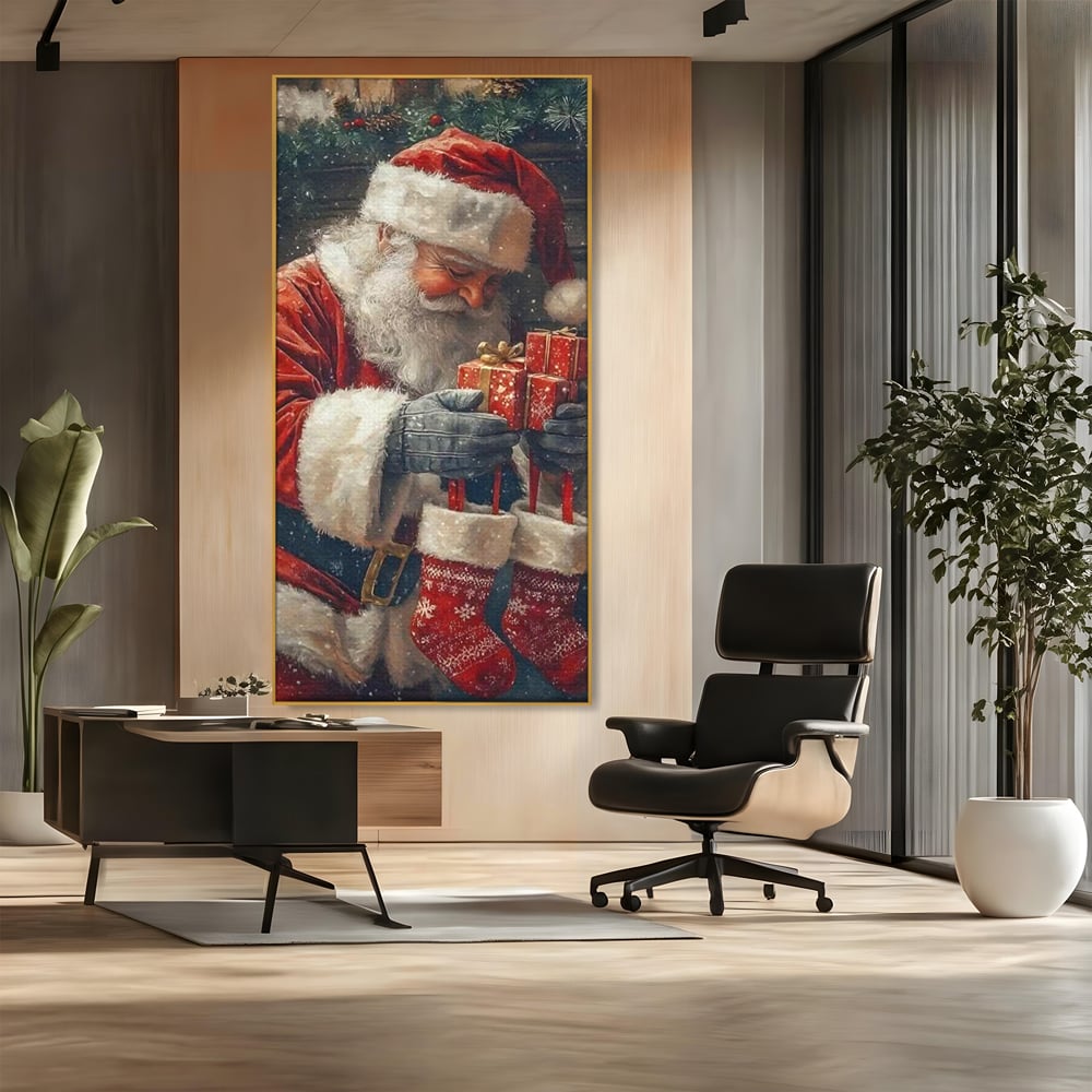 Tablou Canvas Premium, LuxCanva® D1107, Daruri din Inima, Mos, Craciun, Barba, Alba, Daruri, Brad, Noapte, Ajun, Copilarie, Visare, Dorinta, Generozitate, Iubire, Emotie, Living, Dormitor