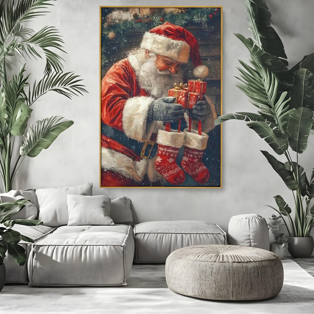 Tablou Canvas Premium, LuxCanva® D1107, Daruri din Inima, Mos, Craciun, Barba, Alba, Daruri, Brad, Noapte, Ajun, Copilarie, Visare, Dorinta, Generozitate, Iubire, Emotie, Living, Dormitor