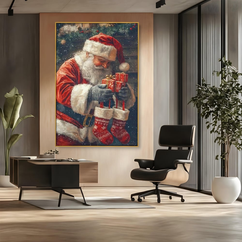 Tablou Canvas Premium, LuxCanva® D1107, Daruri din Inima, Mos, Craciun, Barba, Alba, Daruri, Brad, Noapte, Ajun, Copilarie, Visare, Dorinta, Generozitate, Iubire, Emotie, Living, Dormitor