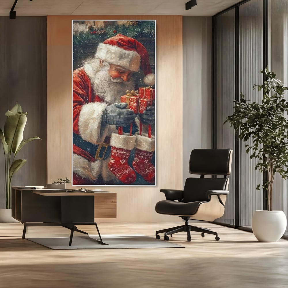 Tablou Canvas Premium, LuxCanva® D1107, Daruri din Inima, Mos, Craciun, Barba, Alba, Daruri, Brad, Noapte, Ajun, Copilarie, Visare, Dorinta, Generozitate, Iubire, Emotie, Living, Dormitor