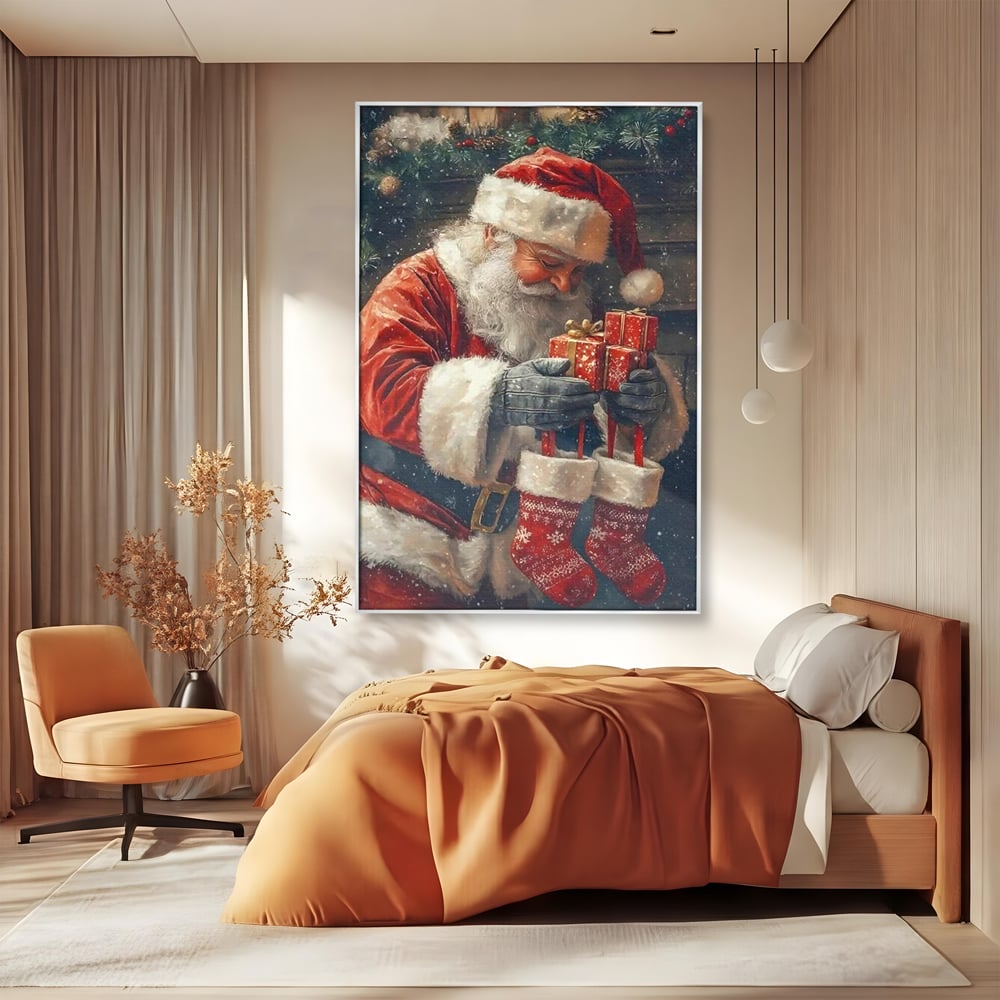 Tablou Canvas Premium, LuxCanva® D1107, Daruri din Inima, Mos, Craciun, Barba, Alba, Daruri, Brad, Noapte, Ajun, Copilarie, Visare, Dorinta, Generozitate, Iubire, Emotie, Living, Dormitor