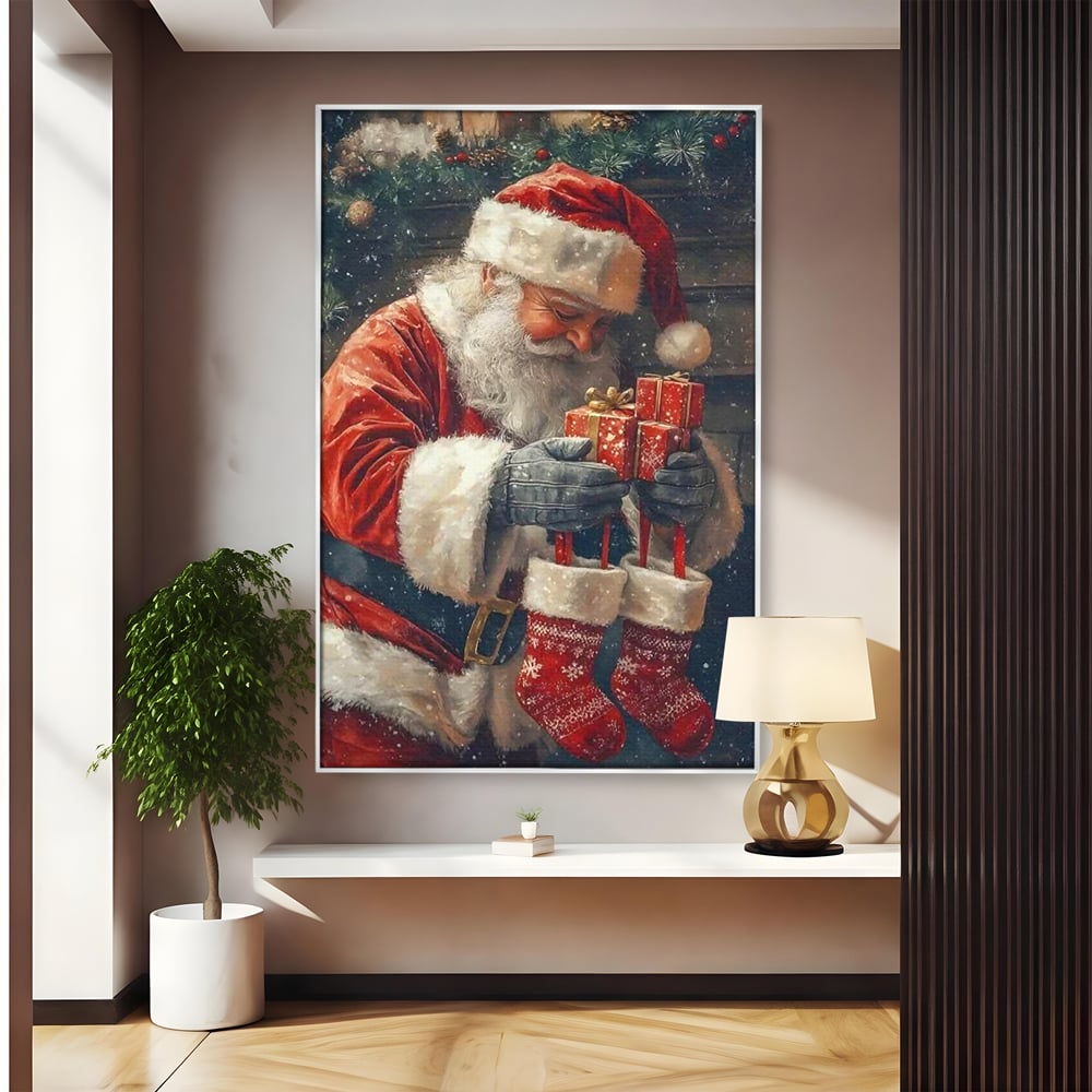 Tablou Canvas Premium, LuxCanva® D1107, Daruri din Inima, Mos, Craciun, Barba, Alba, Daruri, Brad, Noapte, Ajun, Copilarie, Visare, Dorinta, Generozitate, Iubire, Emotie, Living, Dormitor
