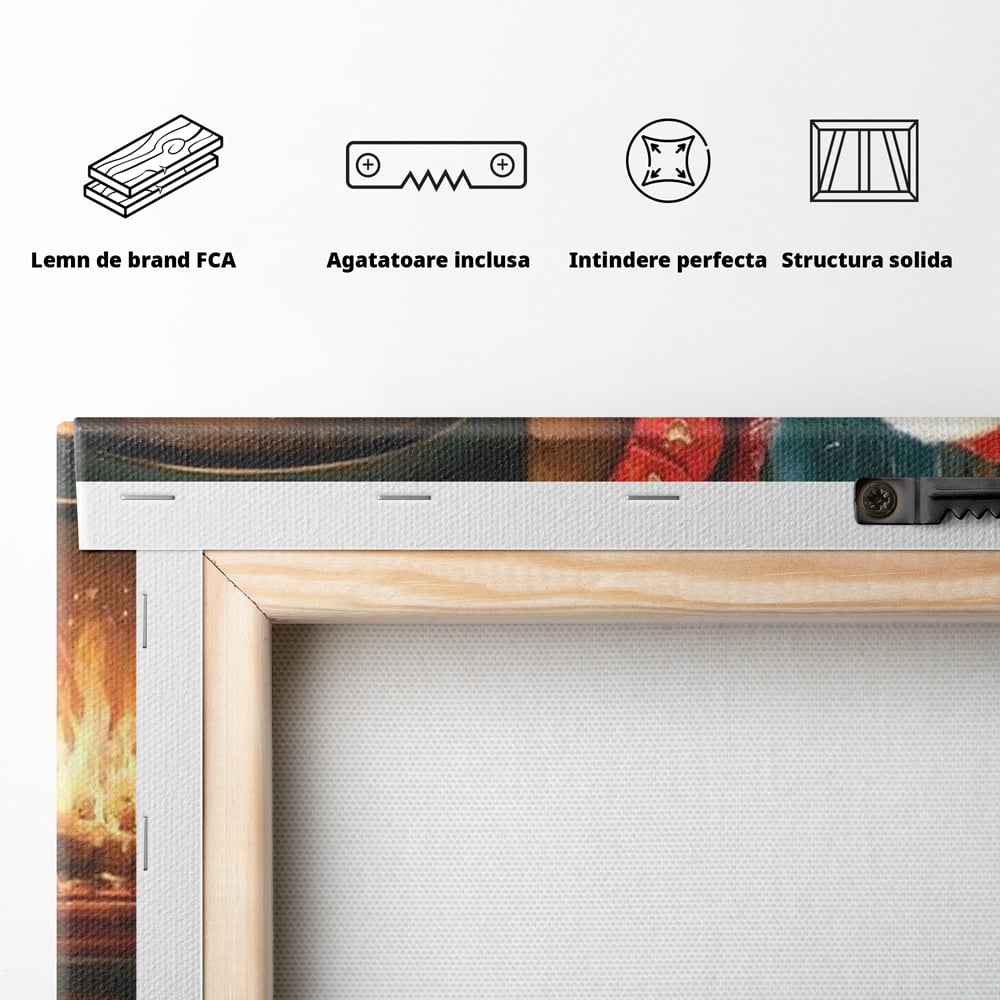 Canvas Wall Art Canvas Wall Art Premium, LuxCanva® D1108, Das perfekte Weihnachten, Winter, Weihnachten, Welpen, pelzig, pelzig, Tanne, Weihnachtsmann, Feuer, Kamin, Wärme, Sessel, Warten, Traum, Traum, Freude, Wohnen, Schlafzimmer