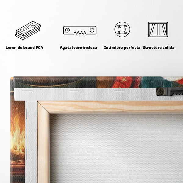 Canvas Wall Art Canvas Wall Art Premium, LuxCanva® D1108, Das perfekte Weihnachten, Winter, Weihnachten, Welpen, pelzig, pelzig, Tanne, Weihnachtsmann, Feuer, Kamin, Wärme, Sessel, Warten, Traum, Traum, Freude, Wohnen, Schlafzimmer