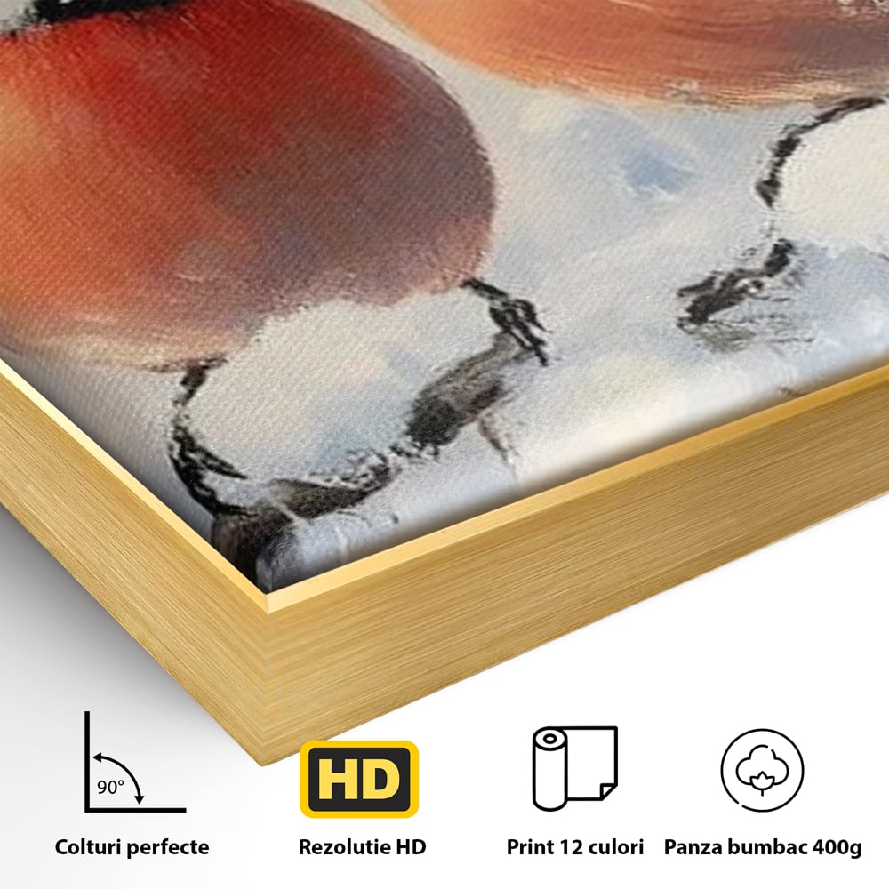 Tablou Canvas Premium, LuxCanva® D1109, Iubire Printre Fulgi, Cantec, Pereche, Iarna, Natura, Padure, Copac, Ramura, Cardinali, Cuplu, Iubire, Armonie, Pace, Zapada, Living, Dormitor