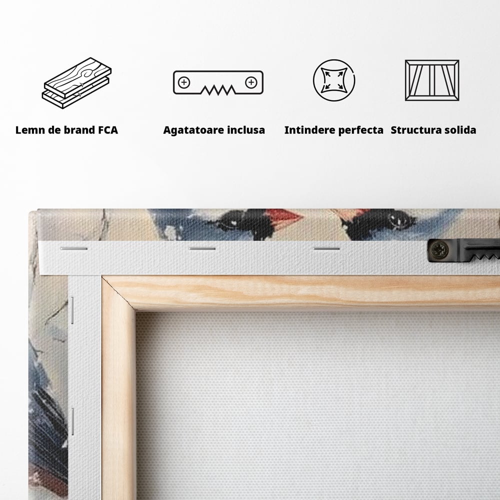 Tablou Canvas Premium, LuxCanva® D1109, Iubire Printre Fulgi, Cantec, Pereche, Iarna, Natura, Padure, Copac, Ramura, Cardinali, Cuplu, Iubire, Armonie, Pace, Zapada, Living, Dormitor