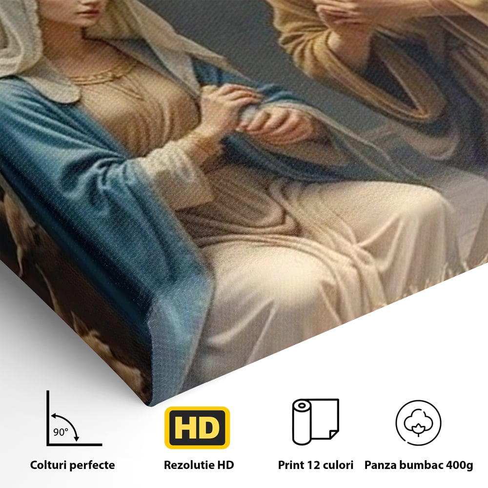 Tablou Canvas Premium, LuxCanva® D1112, Sfanta Familie, Liniste, Nastere, Betleem, Miracol, Craciun, Mantuitor, Isus, Inger, Fecioara, Maria, Iosif, Leagan, Prunc, Credinta, Har, Living, Dormitor