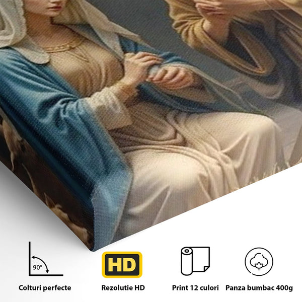 Tablou Canvas Premium, LuxCanva® D1112, Sfanta Familie, Liniste, Nastere, Betleem, Miracol, Craciun, Mantuitor, Isus, Inger, Fecioara, Maria, Iosif, Leagan, Prunc, Credinta, Har, Living, Dormitor