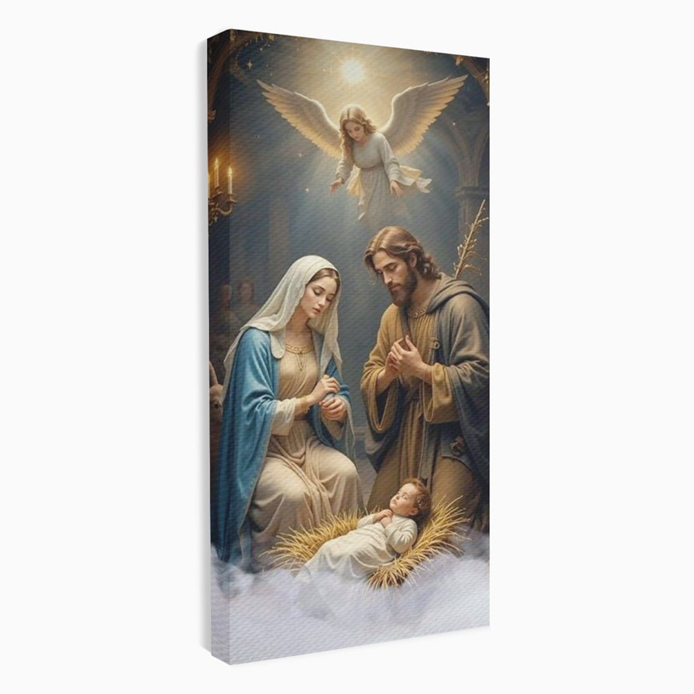 Tablou Canvas Premium, LuxCanva® D1112, Sfanta Familie, Liniste, Nastere, Betleem, Miracol, Craciun, Mantuitor, Isus, Inger, Fecioara, Maria, Iosif, Leagan, Prunc, Credinta, Har, Living, Dormitor