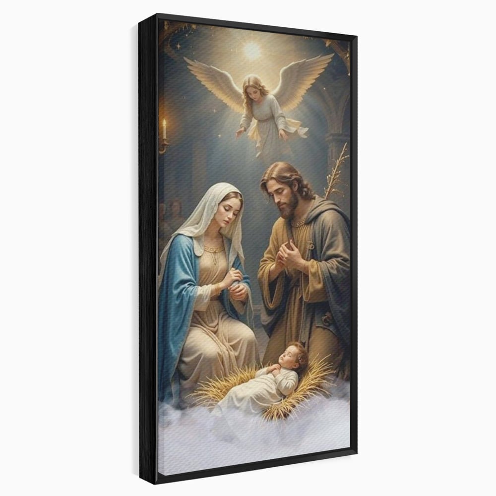 Tablou Canvas Premium, LuxCanva® D1112, Sfanta Familie, Liniste, Nastere, Betleem, Miracol, Craciun, Mantuitor, Isus, Inger, Fecioara, Maria, Iosif, Leagan, Prunc, Credinta, Har, Living, Dormitor