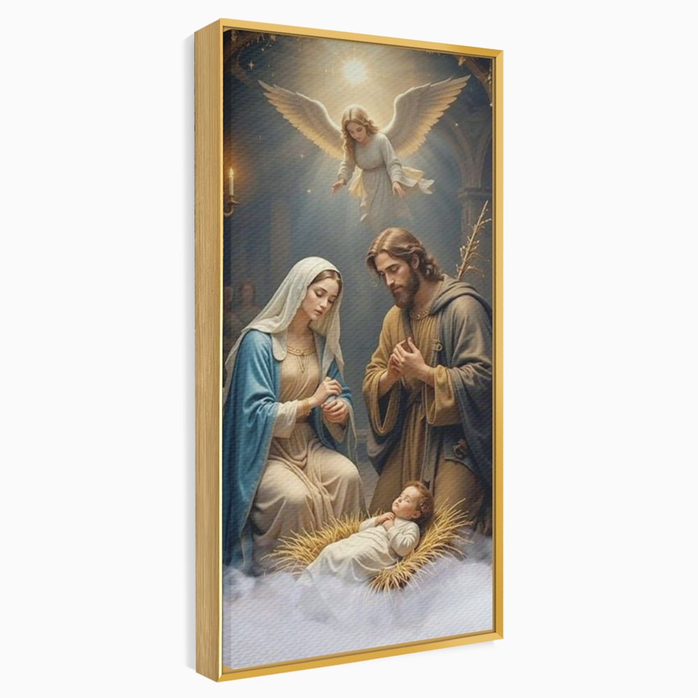 Tablou Canvas Premium, LuxCanva® D1112, Sfanta Familie, Liniste, Nastere, Betleem, Miracol, Craciun, Mantuitor, Isus, Inger, Fecioara, Maria, Iosif, Leagan, Prunc, Credinta, Har, Living, Dormitor