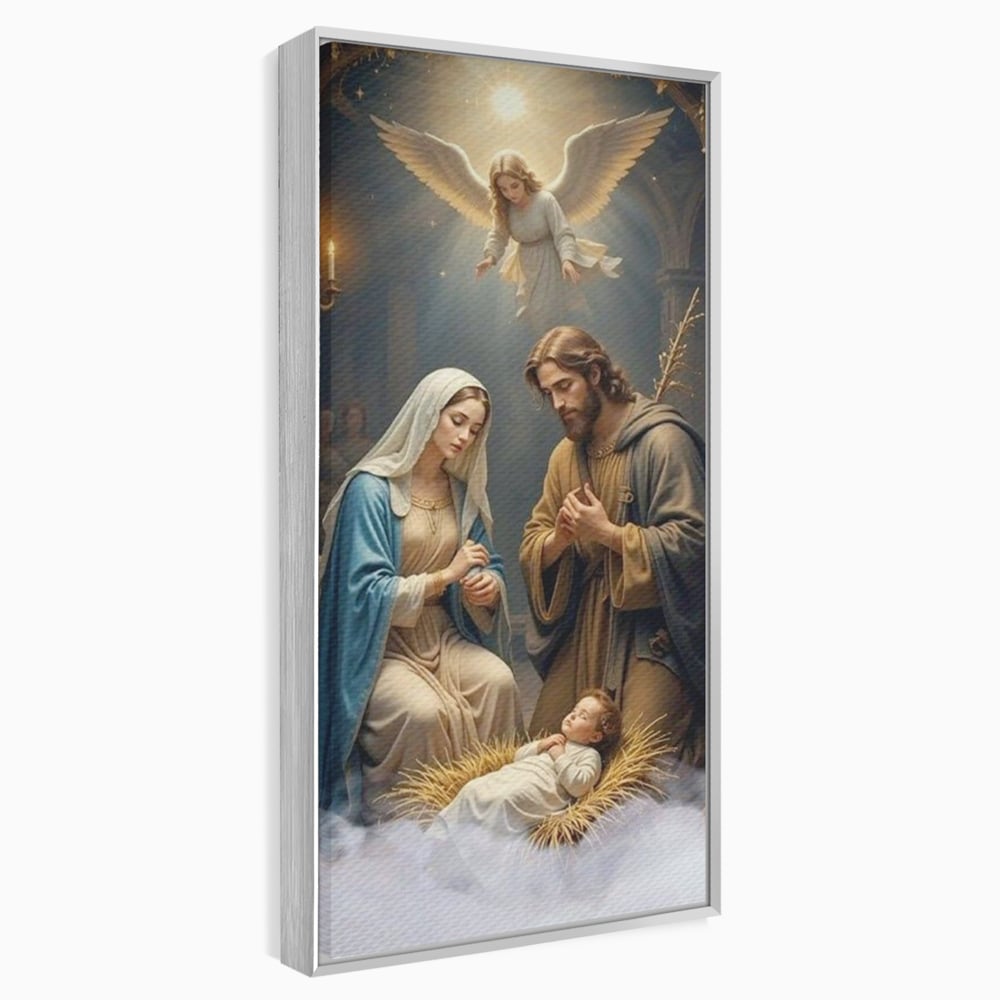 Tablou Canvas Premium, LuxCanva® D1112, Sfanta Familie, Liniste, Nastere, Betleem, Miracol, Craciun, Mantuitor, Isus, Inger, Fecioara, Maria, Iosif, Leagan, Prunc, Credinta, Har, Living, Dormitor