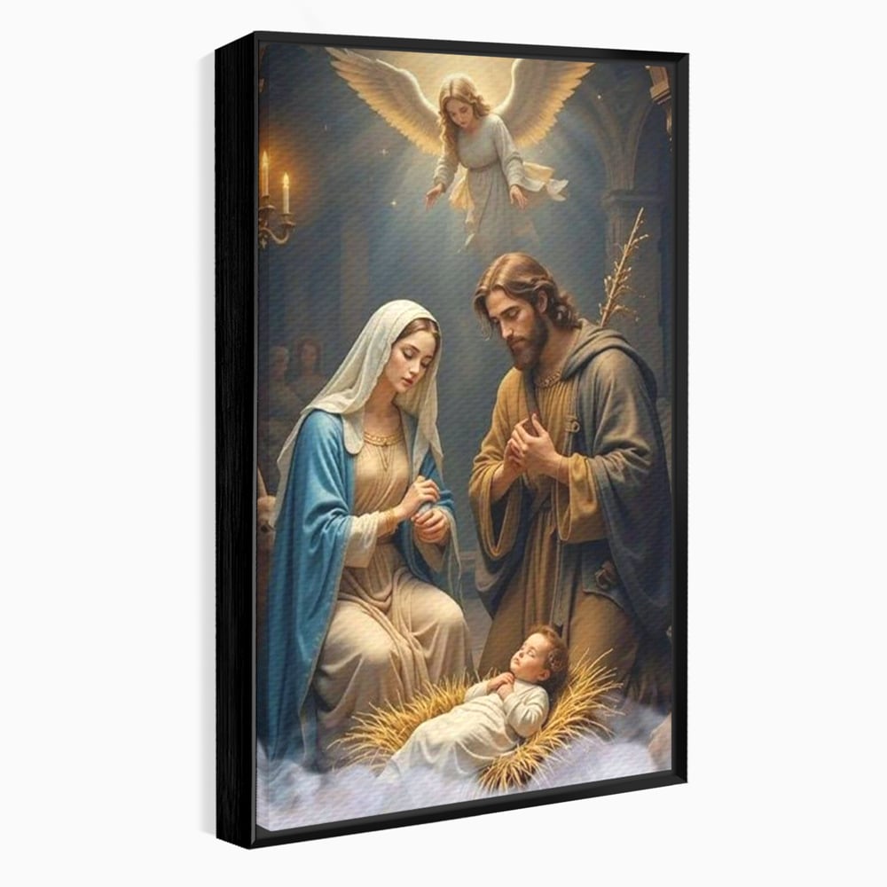 Tablou Canvas Premium, LuxCanva® D1112, Sfanta Familie, Liniste, Nastere, Betleem, Miracol, Craciun, Mantuitor, Isus, Inger, Fecioara, Maria, Iosif, Leagan, Prunc, Credinta, Har, Living, Dormitor