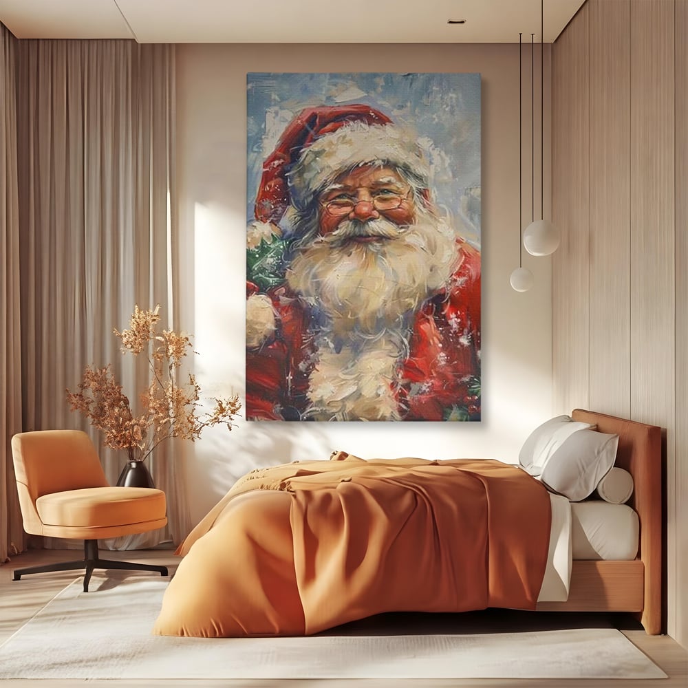 Tablou Canvas Premium, LuxCanva® D1113, Mosul Cel Bun, Zambet, Cadouri, Magie, Ajun, Noapte, Craciun, Brad, Traditie, Sarbatori, Desaga, Costum, Rosu, Barba, Alb, Emotie, Living, Dormitor